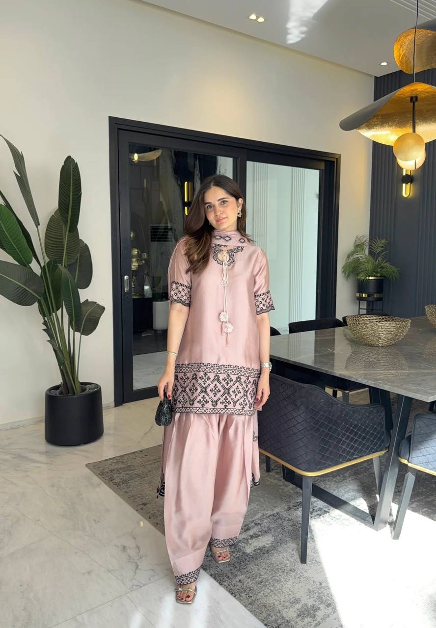Luxe Taupe & Noir Silk Ensemble